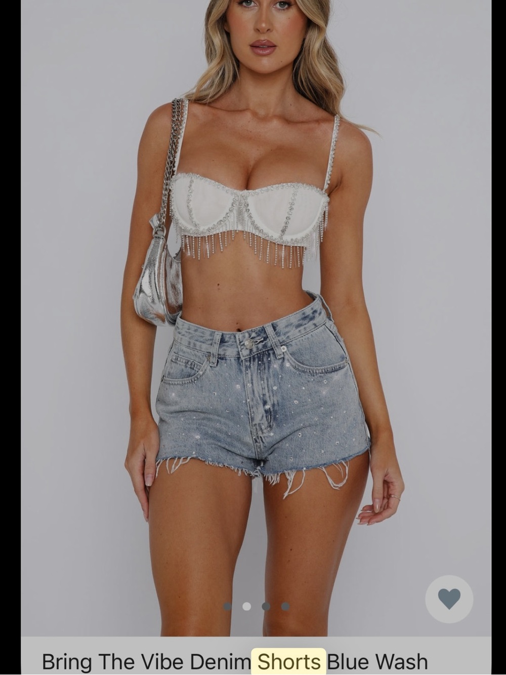 White Fox Boutique Light Wash Rhinestone Denim Shorts